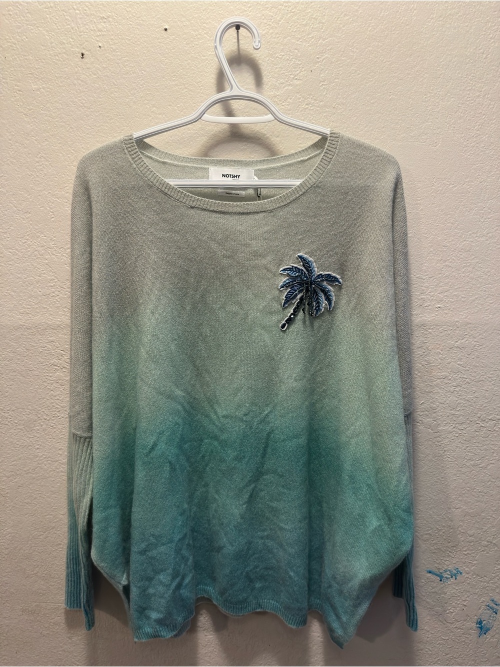Gradient Green Crewneck Sweater with Palm Patch